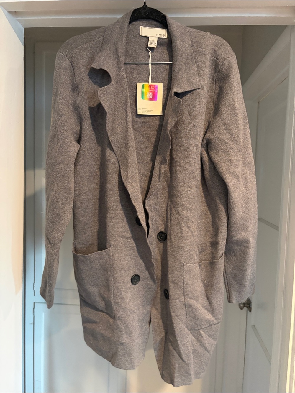 Light Gray Open-Front Knit Cardigan with Patch Pockets - Unbranded
